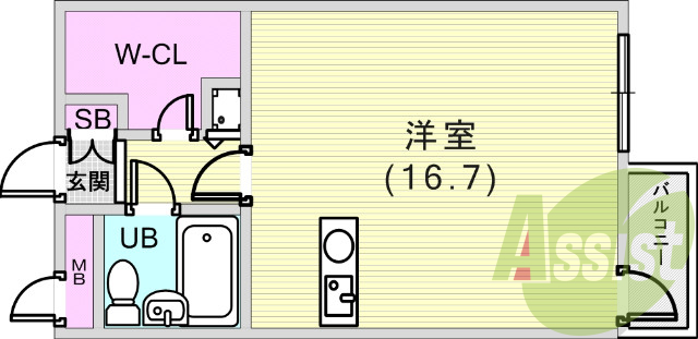 １R（32.89平米）エアコン・室内洗濯機置き場・下駄箱
