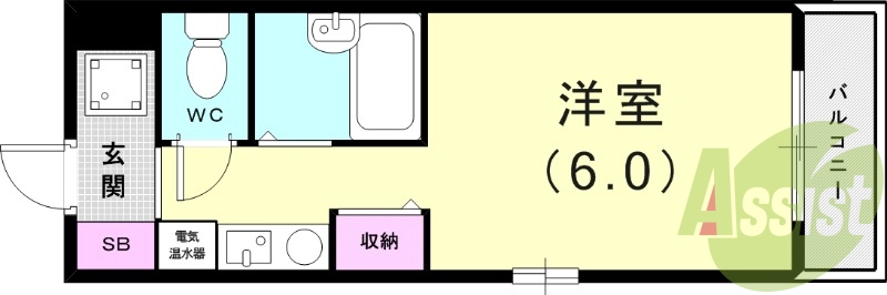 １Ｋ（１９.０８平米）エアコン・バルコニー・お風呂トイレ別
