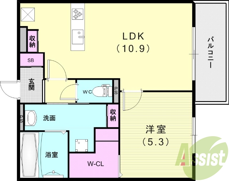 1LDK（41.28平米）ネット無料・システムキッチン・収納