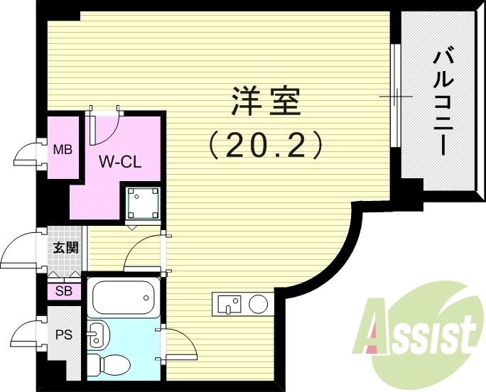 1R（45.94平米）カウンターキッチン・ＩＨコンロ・収納