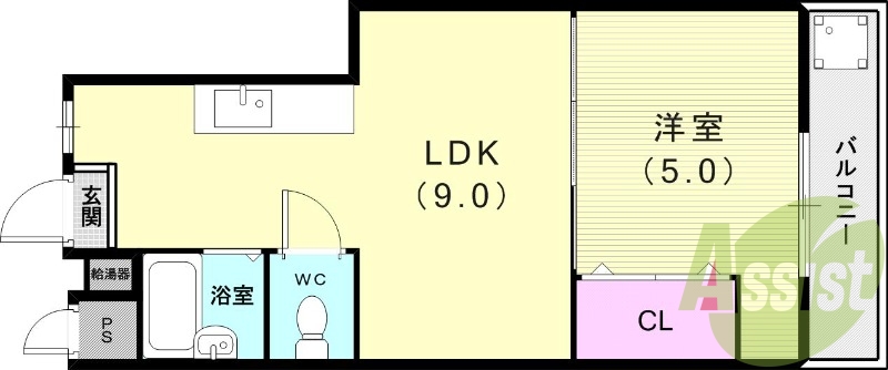 1LDK（28.8平米）エアコン・システムキッチン・収納