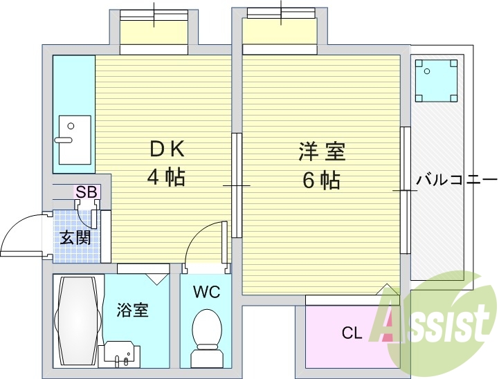 1DK（26平米）セパレート・クローゼット・出窓