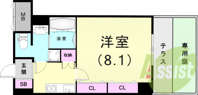 １K（28.83平米）システムキッチン・独立洗面台・専用庭