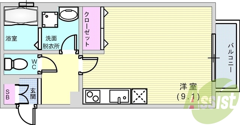 ワンルーム（26.82平米）お風呂トイレ別・システムキッチン