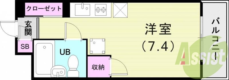 ワンルーム（21.66平米）室内洗濯機置き場・エアコン