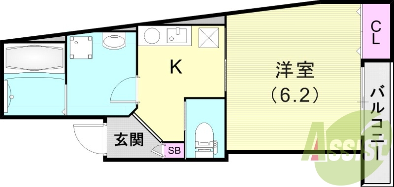 1K（24.34平米）浴室乾燥機・2口コンロ・エアコン