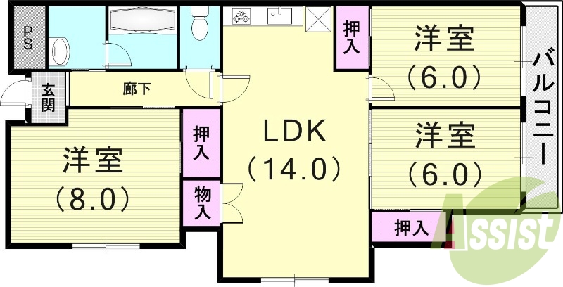 3LDK（76.51平米）システムキッチン・下駄箱・押入