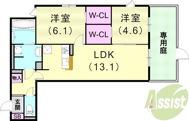 2LDK（58.66平米）カウンターキッチン・エアコン