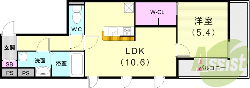 1LDK（41.74㎡）対面システムキッチン・オートロック