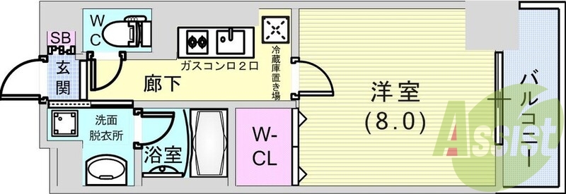 1K(28.37平米）浴室乾燥機・室内洗濯機置場