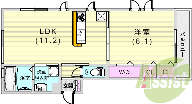 １ＬＤＫ（４３．３５平米）システムキッチン・独立洗面台・収納