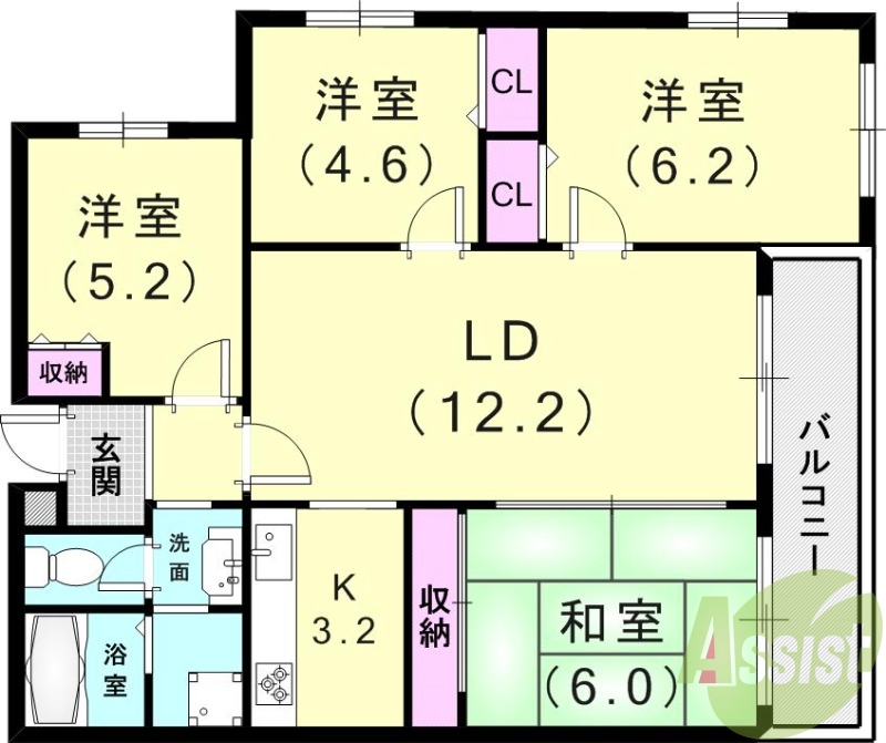 4LDK(81.19平米)独立洗面台・押入・3口ガスコンロ
