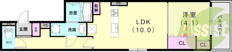 1LDK（38.47平米）ネット無料・システムキッチン・収納