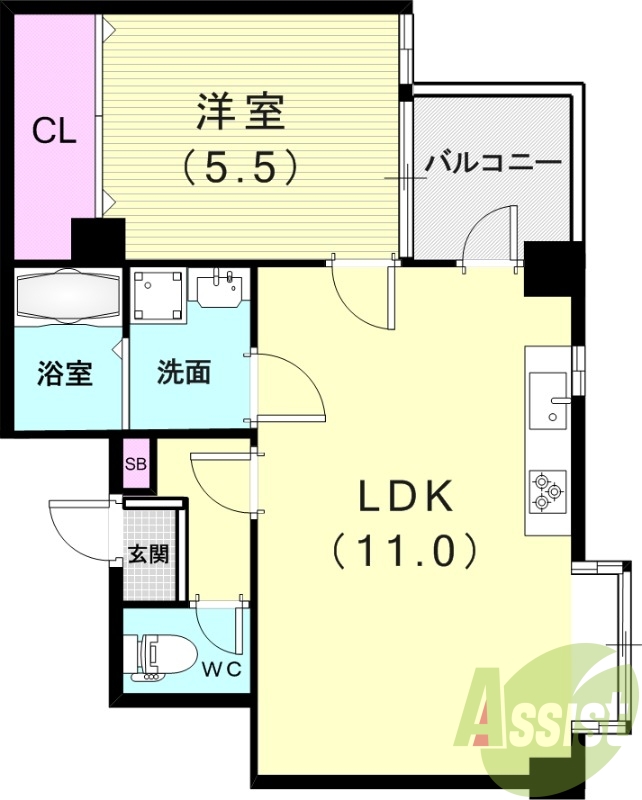 1LDK（38.13平米）エアコン・システムキッチン・収納