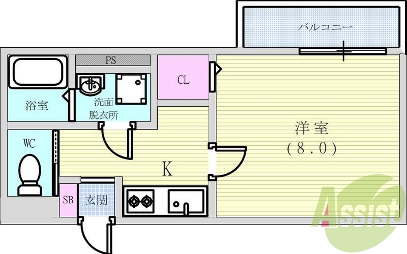 1K（27.08平米）システムキッチン・エアコン