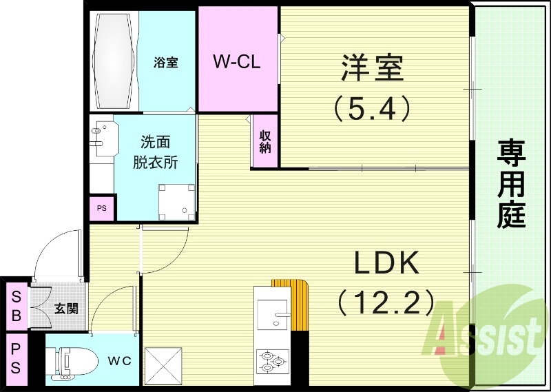 1LDK（43.85平米）浴室換気乾燥機・追い焚き給湯