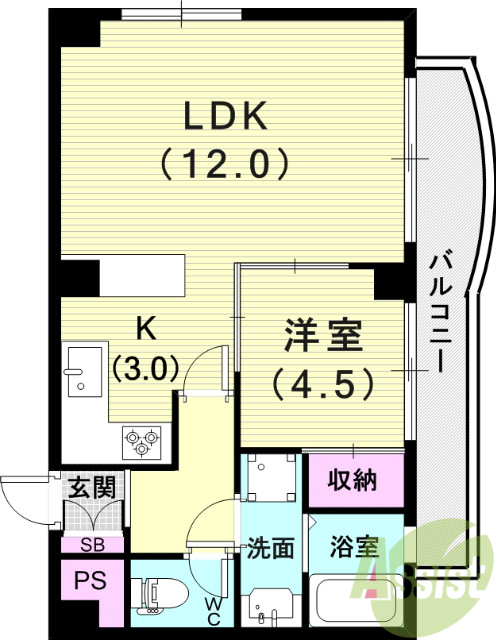 １ＬＤＫ（48.60平米）システムキッチン・洗髪洗面化粧台