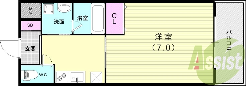 1K（24.08平米）エアコン・独立洗面台・浴室乾燥機・収納