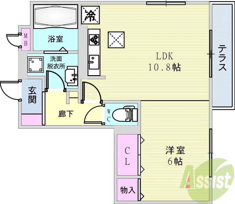 １ＬＤＫ（４３．６８平米）システムキッチン・洗髪洗面化粧