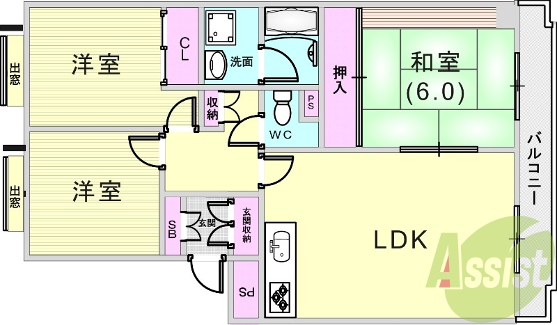 3LDK(69.04平米)温水洗浄便座・オートロック・収納