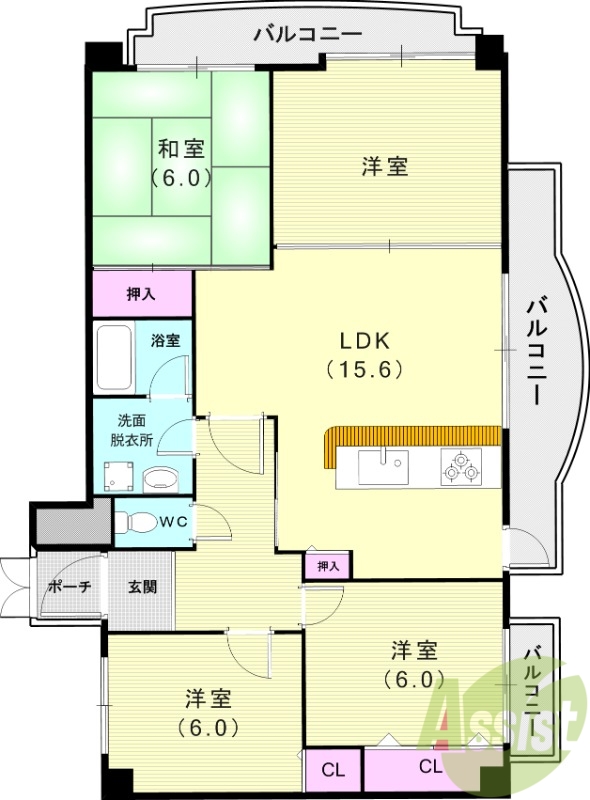 ４LDK（84.93平米）システムキッチン、室内洗濯機置場