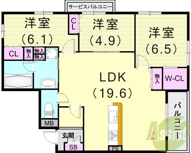 3LDK（75.33平米）追い焚き・浴室乾燥機・エアコン