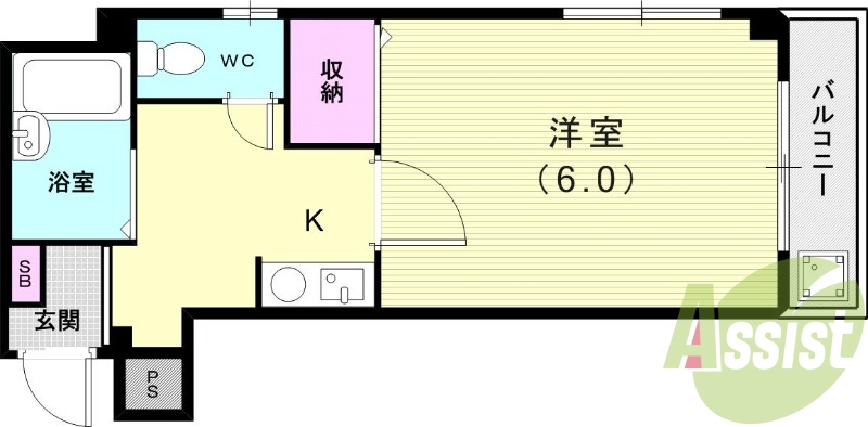 1Ｋ（19.51平米）エアコン・モニター付きインターホン