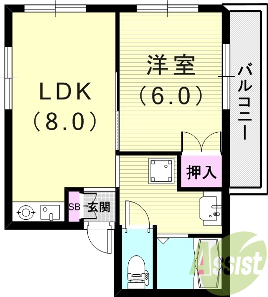 1LDK（33平米）エアコン・独立洗面台・室内洗濯機置場