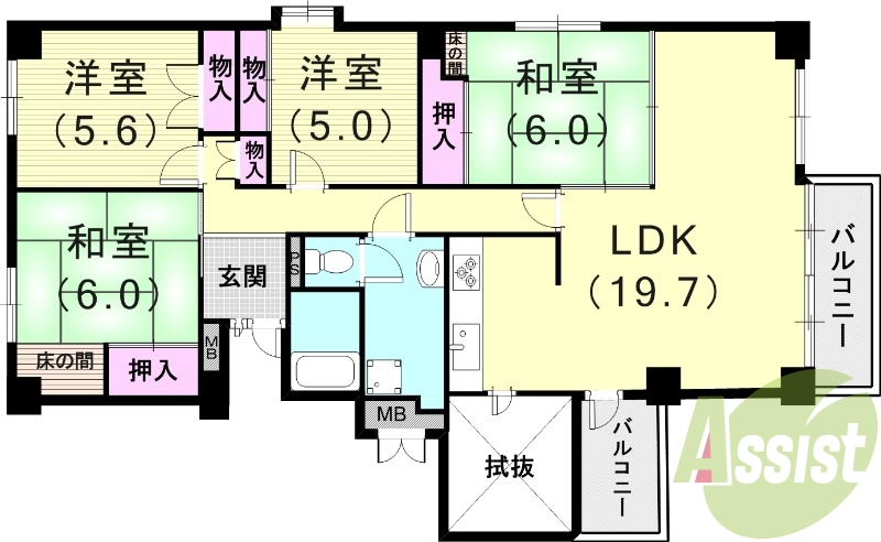 4LDK（104.82平米）2面バルコニー・収納