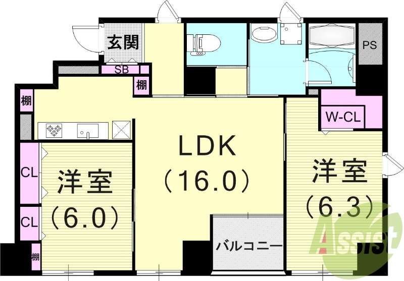 2LDK(71.06平米）浴室乾燥機・モニターフォン