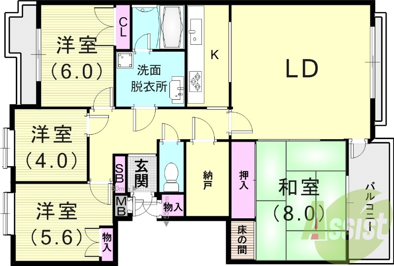 4LDK(90.69平米)収納豊富・システムキッチン