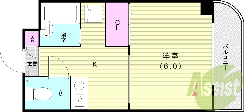 1K(21.24平米)エアコン・ミニ冷蔵庫・室内洗濯機置場