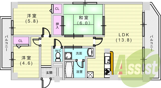 ３ＬＤＫ（６８．０４平米）システムキッチン・洗髪洗面化粧台