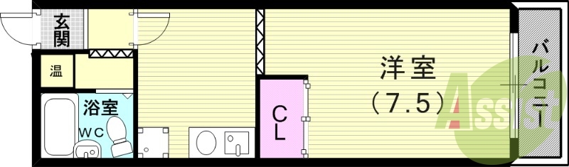 1K（28.44平米）エアコン・室内洗濯機置場・オール電化
