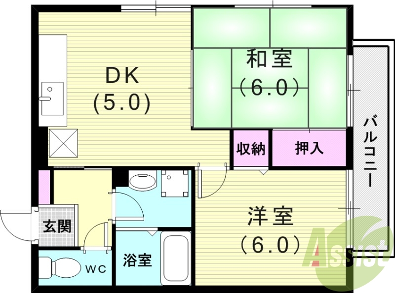1LDK(47.05平米)独立洗面台・室内洗濯機置場・収納