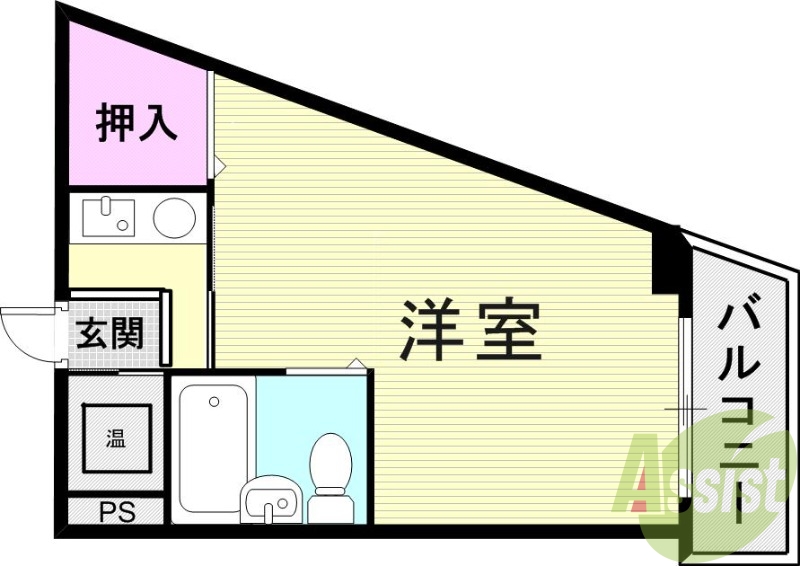 1Ｋ（２２.９４平米）二重サッシ・ユニットバス・押入・