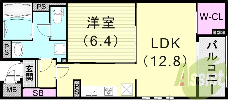 1LDK（44.23平米）ウオークインクローゼット・エアコン