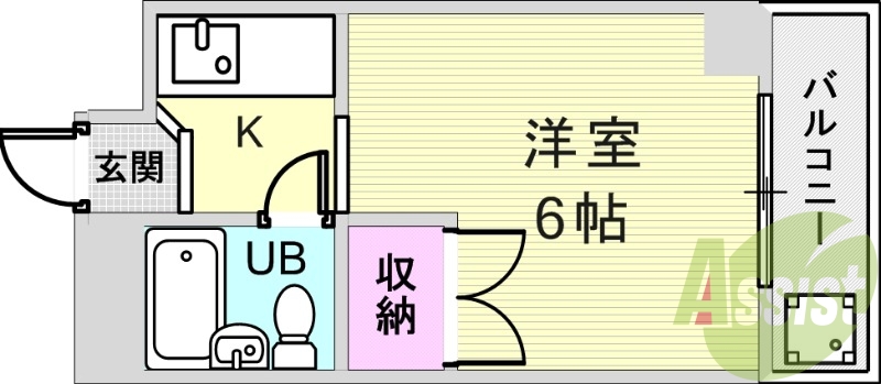 1K（15.5平米）エアコン・バルコニー・収納・ガスコンロ可