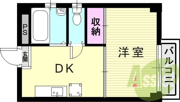 1DK（28.80平米）エアコン・室内洗濯機置場・バルコニー