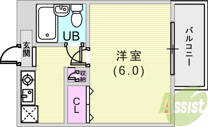 １K（１８.６平米）ミニキッチン・室内洗濯機置場・収納