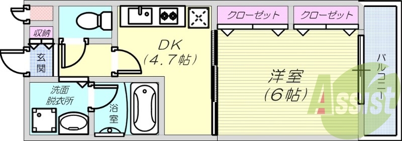 1DK(27.63平米)2口コンロ・オートロック・エアコン