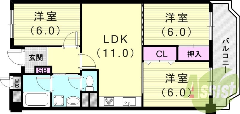 3LDK(66.15平米)トランクルーム・ペット可・収納