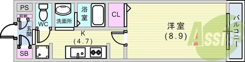 1K（32平米）システムキッチン・エアコン・室内洗濯機置場