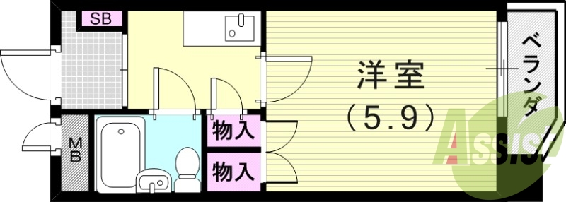 1K（18.22平米）モニターフォン・室内洗濯機置場