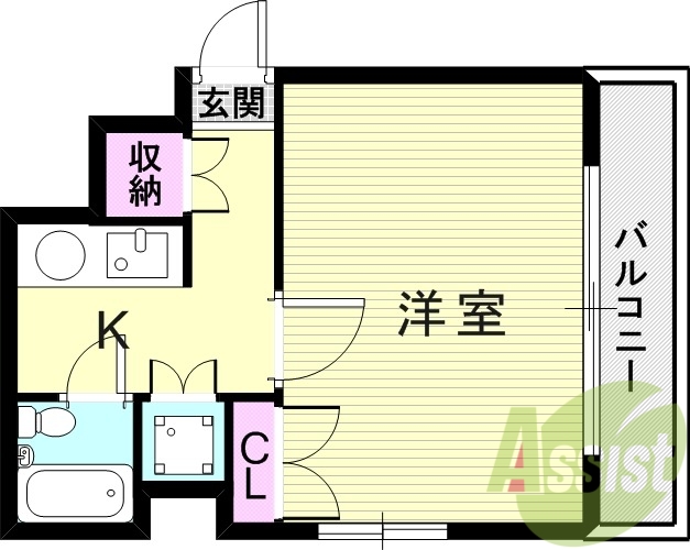 1K（19.5平米）無料Wi-fi・エアコン・オートロック