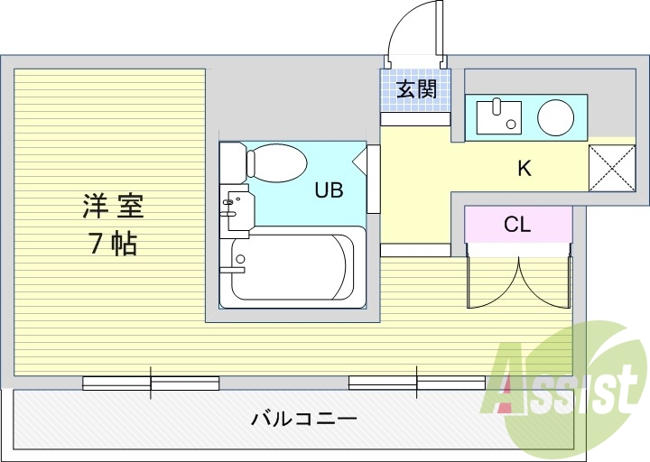 1R（21平米）IHミニキッチン・エアコン・エレベーター