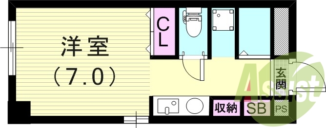 1R（21.6平米）エアコン・シャワー室・室内洗濯機置場