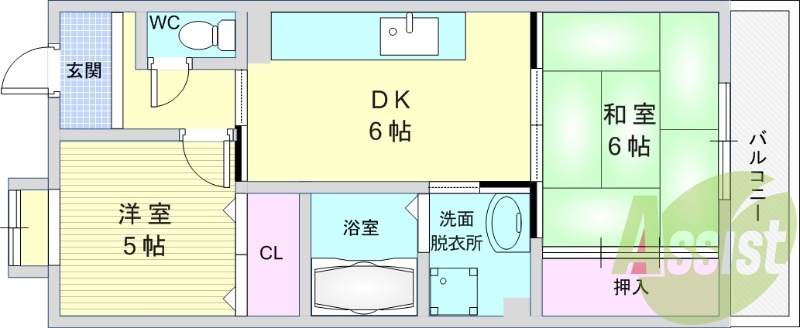 2DK（43.01平米）TVインターホン・独立洗面