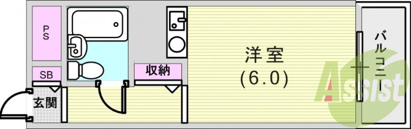 １K（１７平米）エアコン・収納・バルコニー・住宅街