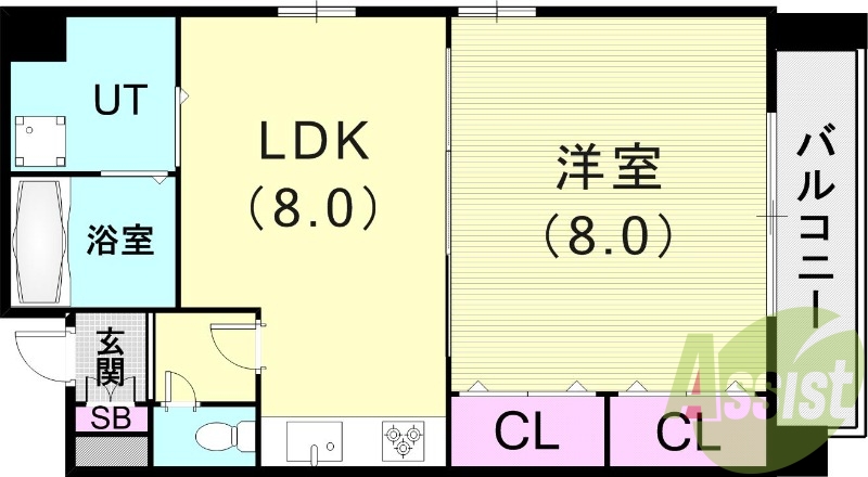 1DK（39.45平米）システムキッチン・独立洗面台・下駄箱